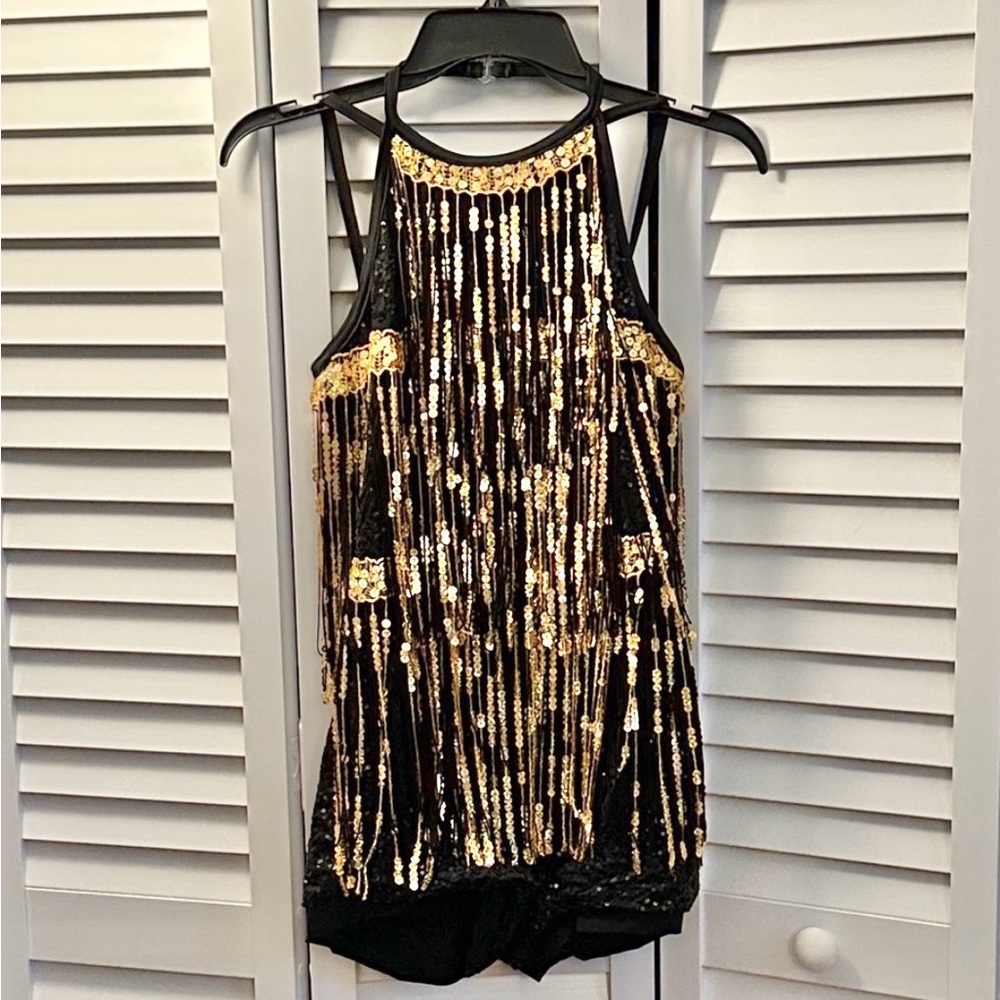 Weissman Black And Gold Sequin Dance Costume - image 1